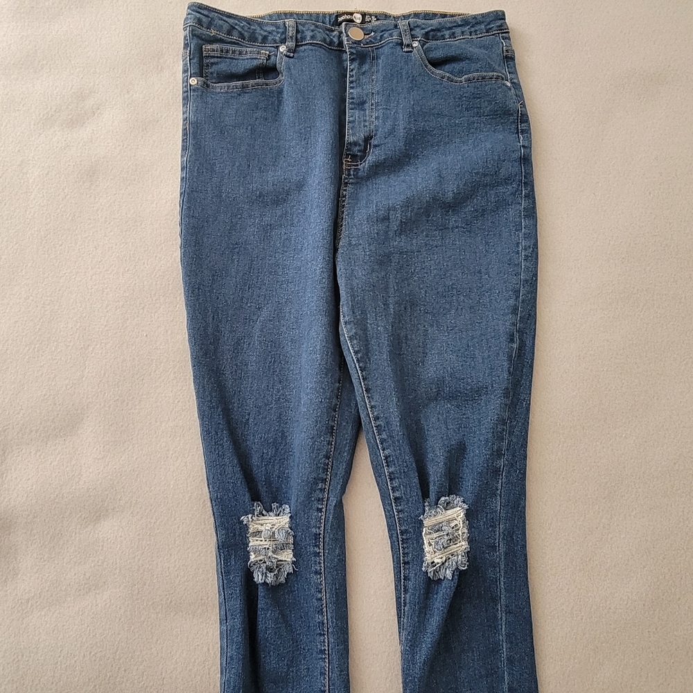 Boohoo Womens Skinny Jeans Blue Stretch Medium Wash High Rise Denim 14